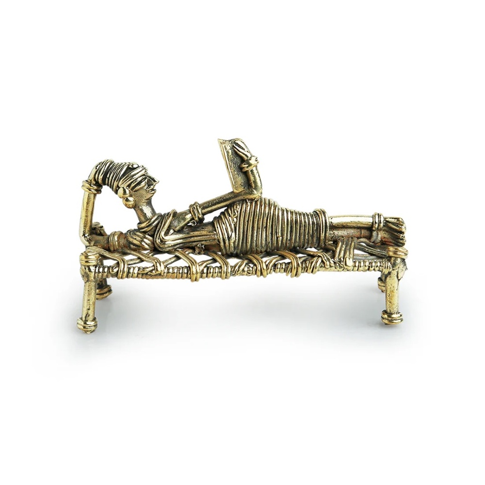 Handmade Antique Brass Dhokra Reading Woman